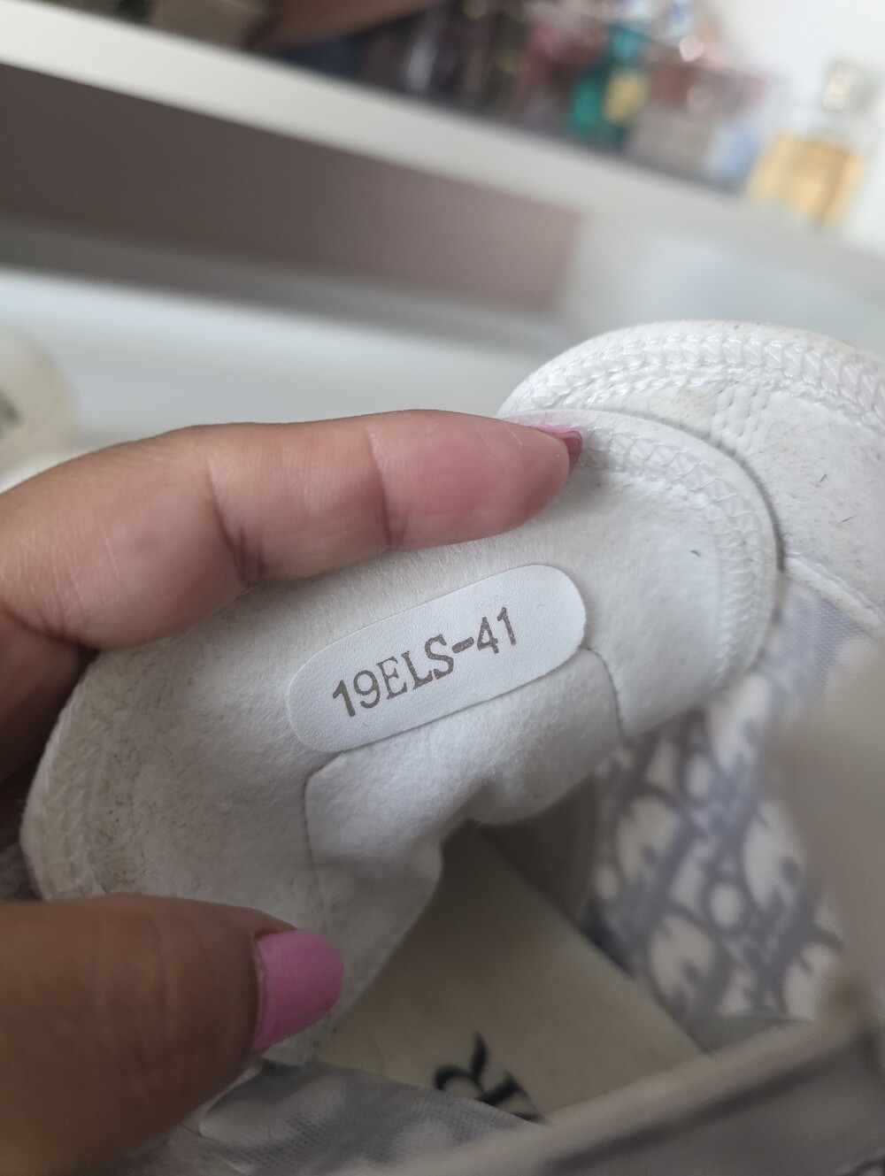 Dior White and Grey Patterned Lace-Up Sneakers - Picture 7 of 8